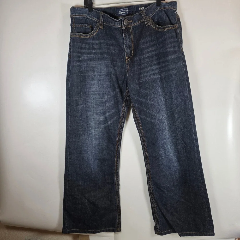 Seven7 Mens Bootcut‎ Jeans Dark Wash Blue Denim Studded Flap Pocket 40x32